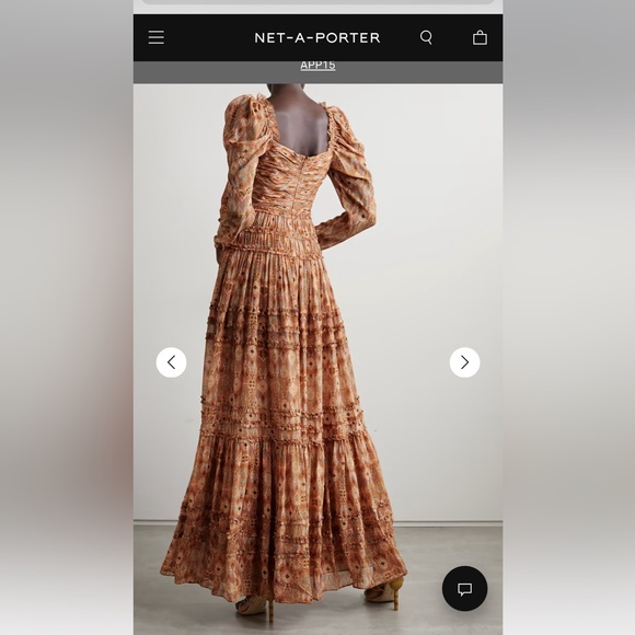 Ulla Johnson Rabia Metallic Thread Ikat Long Sleeve Silk Gown - Picture 5 of 6